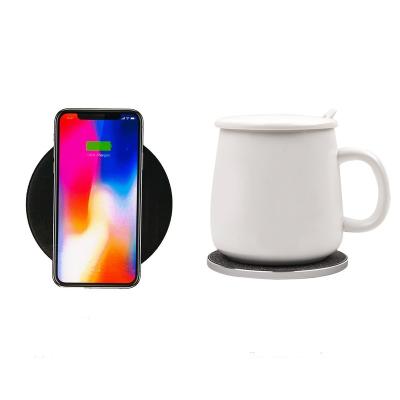 China Warmer 55 Degrees 2 In 1 Intelligent Smart Cup Warmer Wireless Self Heated Coffee Mug Thermal Warmer With Wireless Charger for sale