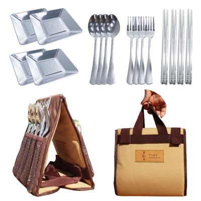 China Sustainable Outdoor Cooking Stainless Steel Picnic Tool Kit Portable Picnic To Accommodate 4 Person Set for sale