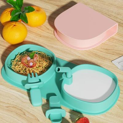 China Modern Children's Silicone Bowl Kids Food Tableware Folding Baby Feeding Feeding Set With Fork Spoon for sale