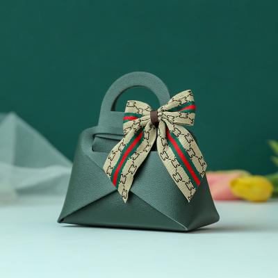 China Fashionable European Romantic Wedding Candy Box Leather Ribbon Portable Bag for sale