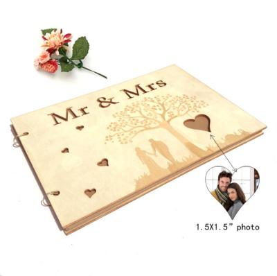 China Elegant Wooden Mr and Mrs Photo Frame Wedding Guest Book for sale