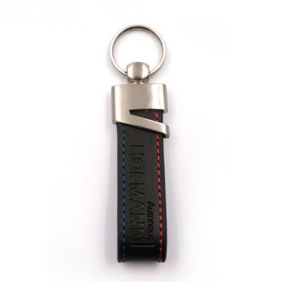 China Promotional giveaways event awards keepsake. Hot Selling Custom Made Nickel Black Leather + Ring Zinc Alloy Blank Leather Key Chain Keychain for sale