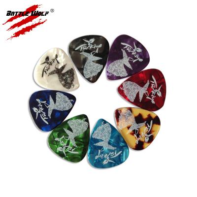 China GUITAR 0.46mm 0.71mm 0.88mm 0.96mm 1.2mm 1.5mm Silk Printing Celluloid Pearl Coloful Guitar Picks for sale