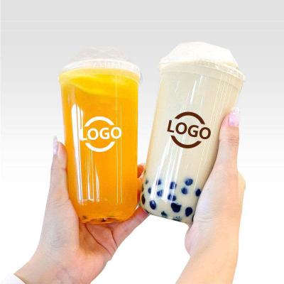 China Bio-degradable 14oz/16oz/20oz/24oz disposable bubble tea plastic cup with lid for sale