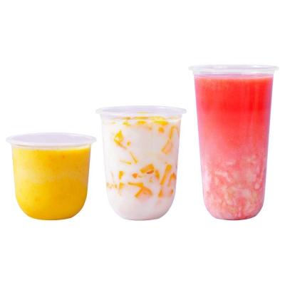 China Bio-degradable custom logo disposable plastic cups soft clear bubble tea plastic cup with lid boba cup for sale