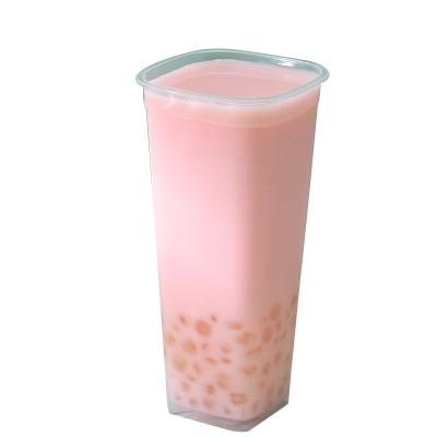 China Bio-degradable Creative Quartet Bubble Tea Cup Disposable 590ml thickened clear plastic cup Bubble tea shake drink cup for sale