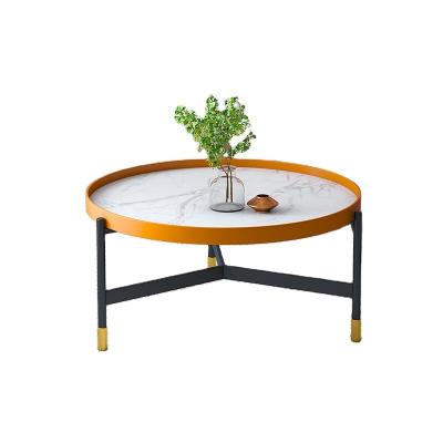 China Designer Modern Luxury Patio Living Room Metal Furniture Marble Coffee Table With Leather for sale