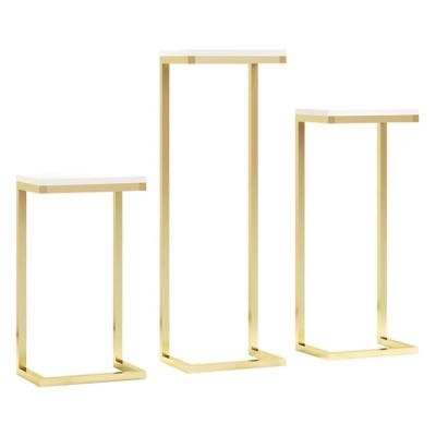 China Shoe Shop Window 3pcs Display Table Floor Gold Metal Handbag Display Stand Stand Eco-friendly for sale