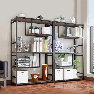 China Multifunctional industrial home living room storage shelf racks metal and wood shelf desk for sale