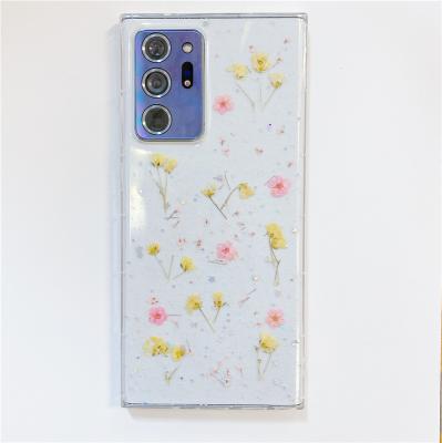 China Anti-fall Japanese and Korean style epoxy real flowers for Samsung s21plus mobile phone shell A71/A51 flower transparent dry soft shell for sale