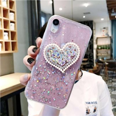 China Anti-drop pearl love rhinestones fit for Redmi K20PRO cell phone case for Redmi K20PRO epoxy transparent protective case for sale