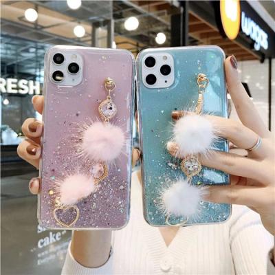 China Anti-fall suitable for Xiaomi 10 mobile phone shell glitter hair ball rhinestone wristband K30PRO for rice NOTE9PRO red protective shell for sale