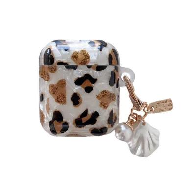 China Luxury Anti-fall Simple Leopard Print Earphone Cover For Airpods PRO Cover Device Air Pod 2 Leather Cover Device With Keychain for sale