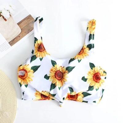 China Foreign trade Europe and the United States new sunflower designer breathable luxurious swimwear printed bikini split swimsuit female senator for sale