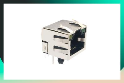 China 90 Degree Single Port Shielded RJ45 Ethernet Connector With LEDs Network Port Socket for sale