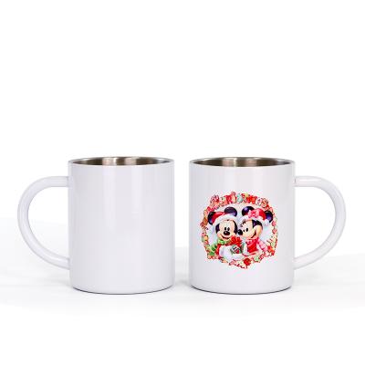 China Stocked 300ml Sublimation Stainless Steel White Coated Coffee Mug With Handle for sale