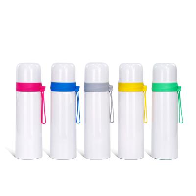 China Stocked 600ml Heat Transfer Printing Sublimation Vacuum Bottle Glitter Colored Flask Tumbler With Straw for sale