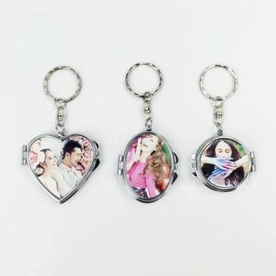 China Pocket Mirror Fashion Gifts Blank Sublimation Metal Keychain / Key Chain Mirror For Heat Transfer Printing for sale