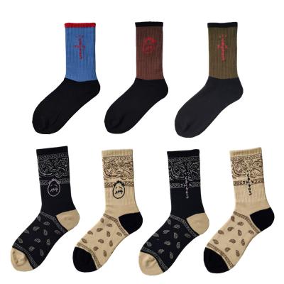 China OEM Fashion Breathable Cashew Flowers Breathable 100% Cotton Embroidery Jacquard Logo Crew Sport Men Socks Custom Made for sale