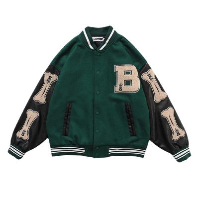 China Wholesale Vintage Breathable Breathable Plus Size Baseball Jackets , Embroider Patches Sleeves Wool Body Leather Jacket for sale