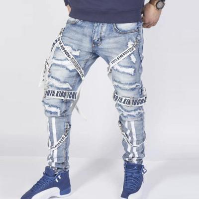 China High Quality Mens Breathable Cotton Fashion Breathable Slim Fit Black Ripped Distressed Ripped Designer Jeans Pants Mens Blue Skinny Jeans for sale