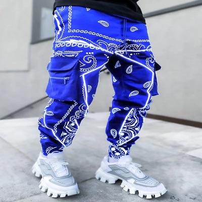 China Mens Breathable Pants Hip Hop Streetwear Pockets Harem Joggers Printed Reflective Cargo Pants Plus Size Mens Sweatpants Casual Pants for sale