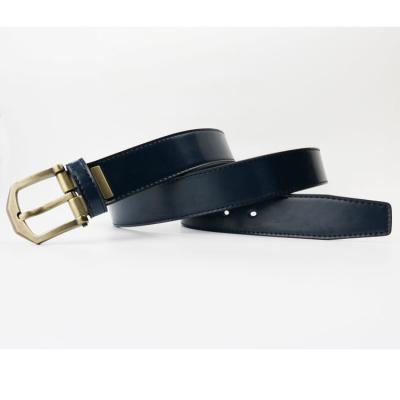 China Genuine Leather Wholesale Custom Design Anti Alloy Matt Brass Buckle Men's Genuine Leather Belt for sale