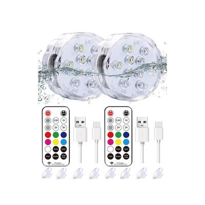 China Colorful USB Rechargeable Pool Lights Submersible Garden Lights with Magnetic Waterproof rmeote LED Bottom Water Aquarium Pond Light for sale