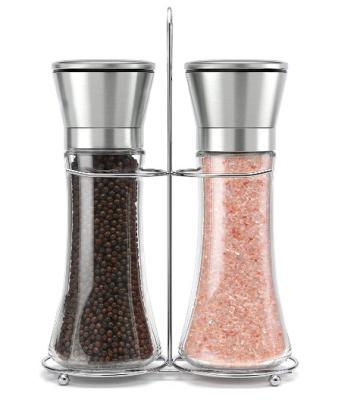 China Hot Selling Salt and Pepper Grinder Stainless Steel Glass Manual Salt and Pepper Grinder Set With Bottle Salt Holder Viable for sale