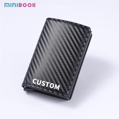 China 2024 Design Fashion Slim Wallets with Pop-up Aluminum Box and Carbon Fiber Card Holder for sale