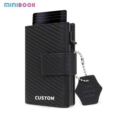 China Genuine Leather Rfid Aluminium Metal Slim Card Holder Wallet With Zipper Pocket For Men for sale