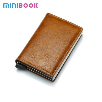 China Custom Bifold Wallet Aluminum Credit Card Holder Case OEM Carbon Leather Men's Pop Up Wallet for sale