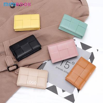 China Material Knitting Short Wallet for Women Genuine Sheepskin Leather Zipper Coin Purse Female Fashion Money Clip for sale