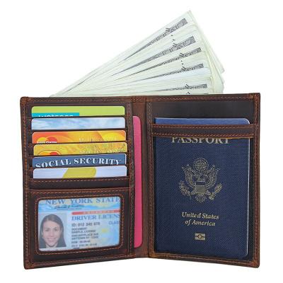 China Fashionable Genuine Leather Passport Cover Bifold Wallet with RFID Blocking Cowhide for sale