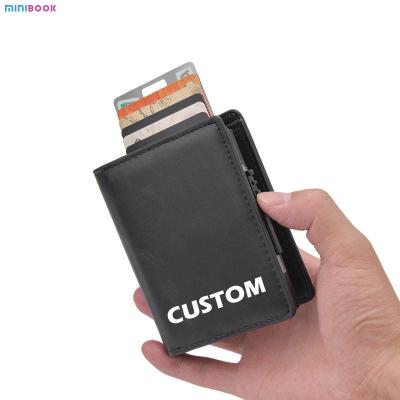 China Leather Business Pop Up Magnet Rfid Credit Wallet With Metal Box For Id Card Men Card Holders for sale