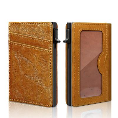 China Mix Models Advantage Low MOQ GENUINE LEATHER Aluminum Metal Credit Card Holder for Men for sale