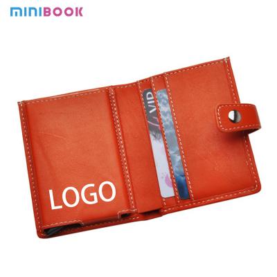 China Pop Up Aluminum Case Genuine Leather RFID Business Card Holder with None Pattern Type for sale