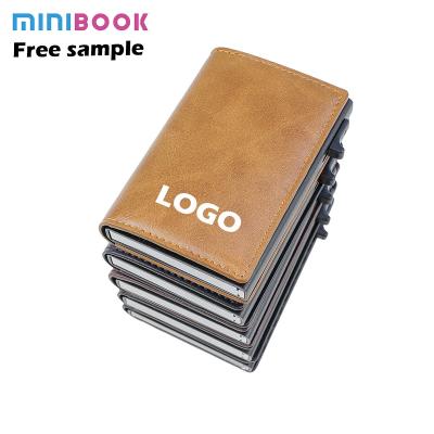 China RFID Blocking PU Leather Automatic Pop Up Credit Card Holder Wallet With Metal Card Box for sale