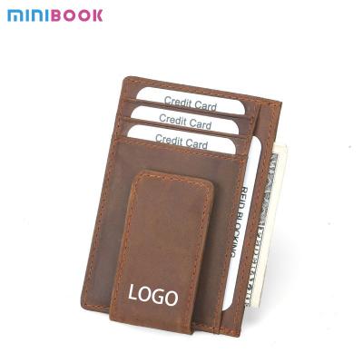 China Men's Fashion Genuine Leather Slim Card Holder with Strong Magnet and RFID Blocking for sale