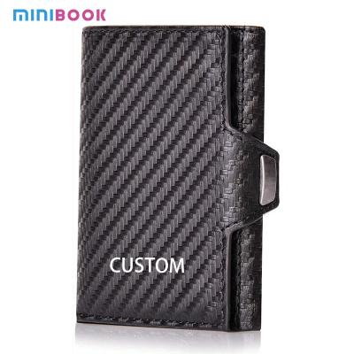 China PU Custom Trifold Leather Wallet RFID Blocking Men's Card holder Business Credit Carbon Fiber Wallet For Cards en venta