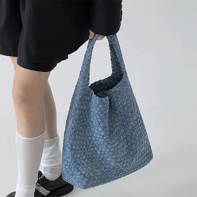 China Bolsas de hombro femeninas de mujer Jean Denim PU Bolsa de tejido para bolso de mano de mujer diario en venta