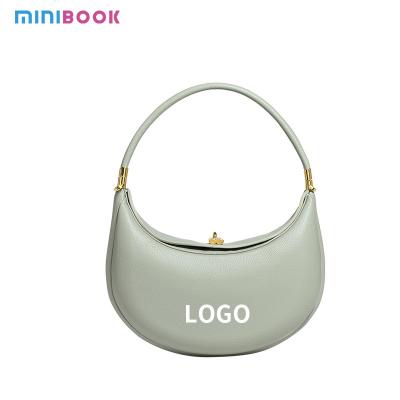 China Stylish Lady's Echte Lederen Crescent Shape Bag Magnetische Clamps en Binnen Zipper Pocket Te koop