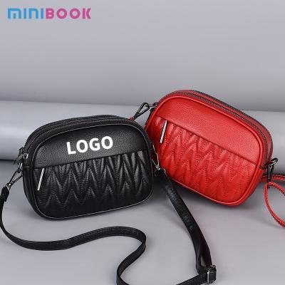 China Custom Logo Avaliable Soft Leather Texture Crossbody Bag for Women Double Layer Bag for sale