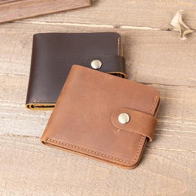 China Men's Bifold Slim Coin Purse Wallet in Vintage Genuine Leather Crazy Horse Leather for sale