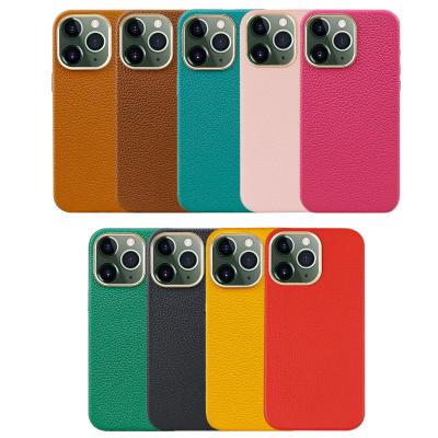 China Slank en duurzaam Echt Huid mobiele telefoon hoesjes voor iPhone 11-15 Pebble Leer Te koop