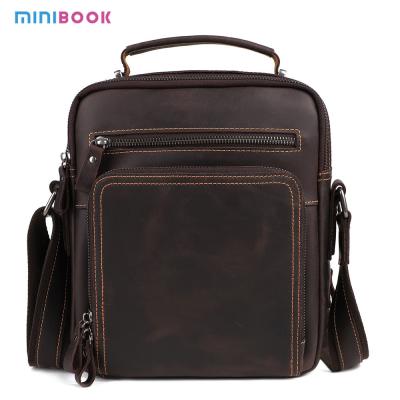 China 9.7 Inch Genuine Leather Men's Shoulder Messenger Bag with Multiple Pockets and No Decoration for sale