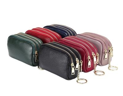 China Genuine Leather Purse Three Zip Coin Bag Multi-function Key Bag Wallet Ideal for Daily for sale