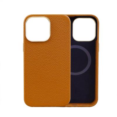 China Custom Logo Avaliable Genuine Pebble Leather Phone Case for iPhone 14 13 12 11 Pro Max for sale