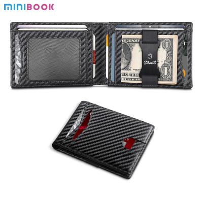 China Customized Slim Carbon Fiber Genuine Leather Money Clip Wallet for Men RFID Blocking for sale