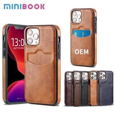 China iPhone 15 Pro Max PU Leather Back Cover Card Slot Holder Slim Vintage Mobile Phone Case for sale